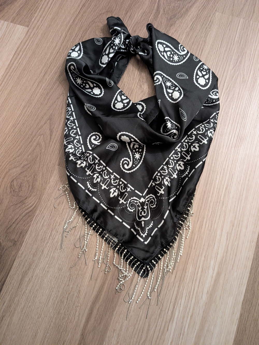 Altar'd State Black Paisley Fringe Bandana Scarf